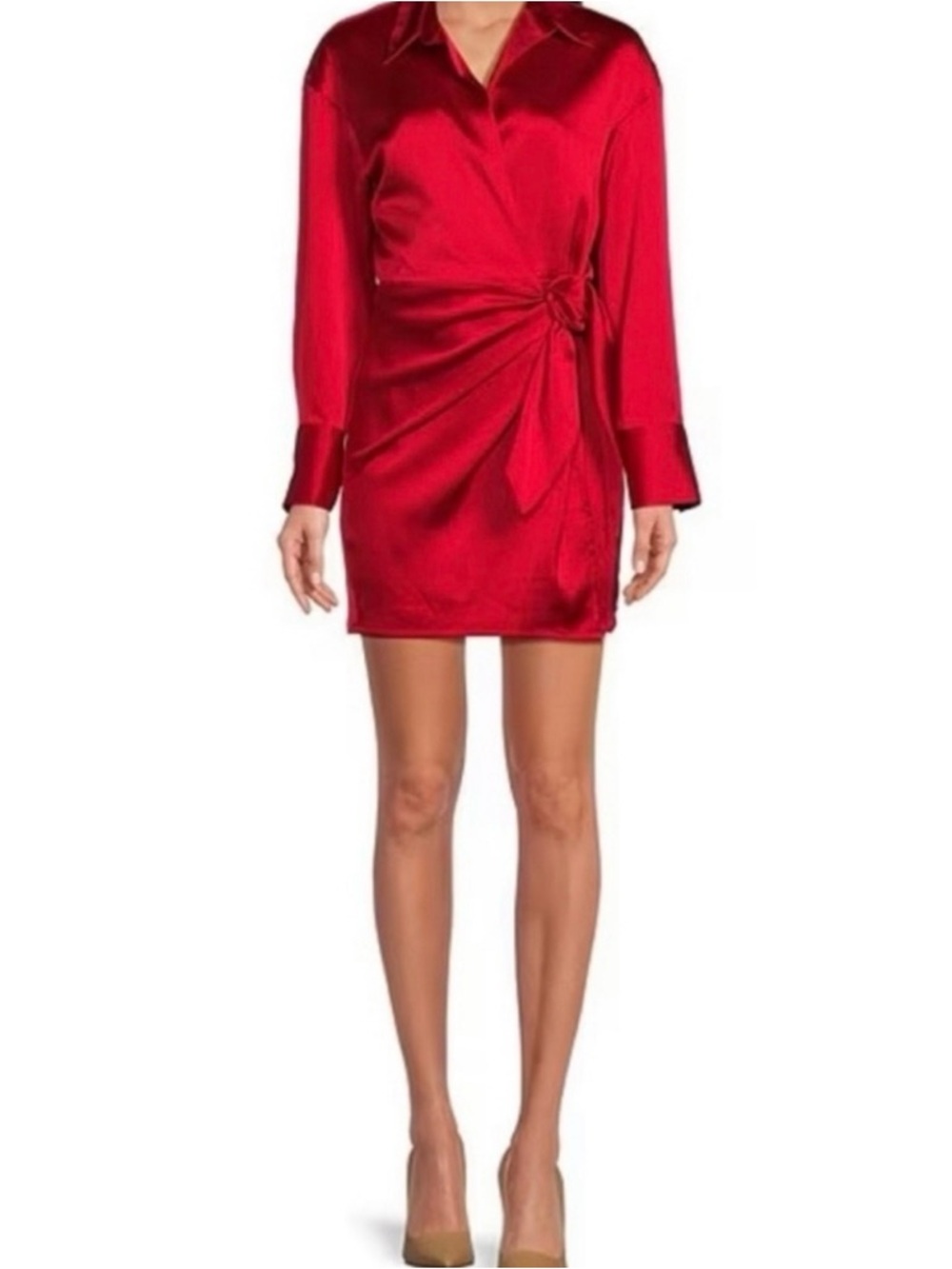 Avery Satin Wrap Dress In Cherry